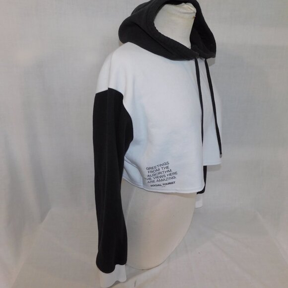 Social Tourist Womens M Black White Crop Hoodie  Greetings from the Algorithm - Picture 7 of 11